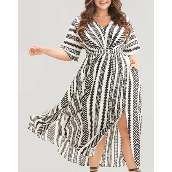 BloomChic Dresses & Skirts - BLOOMCHIC SZ 12 L Black White Tribal Print Dolman Sleeve Dress NWT B98